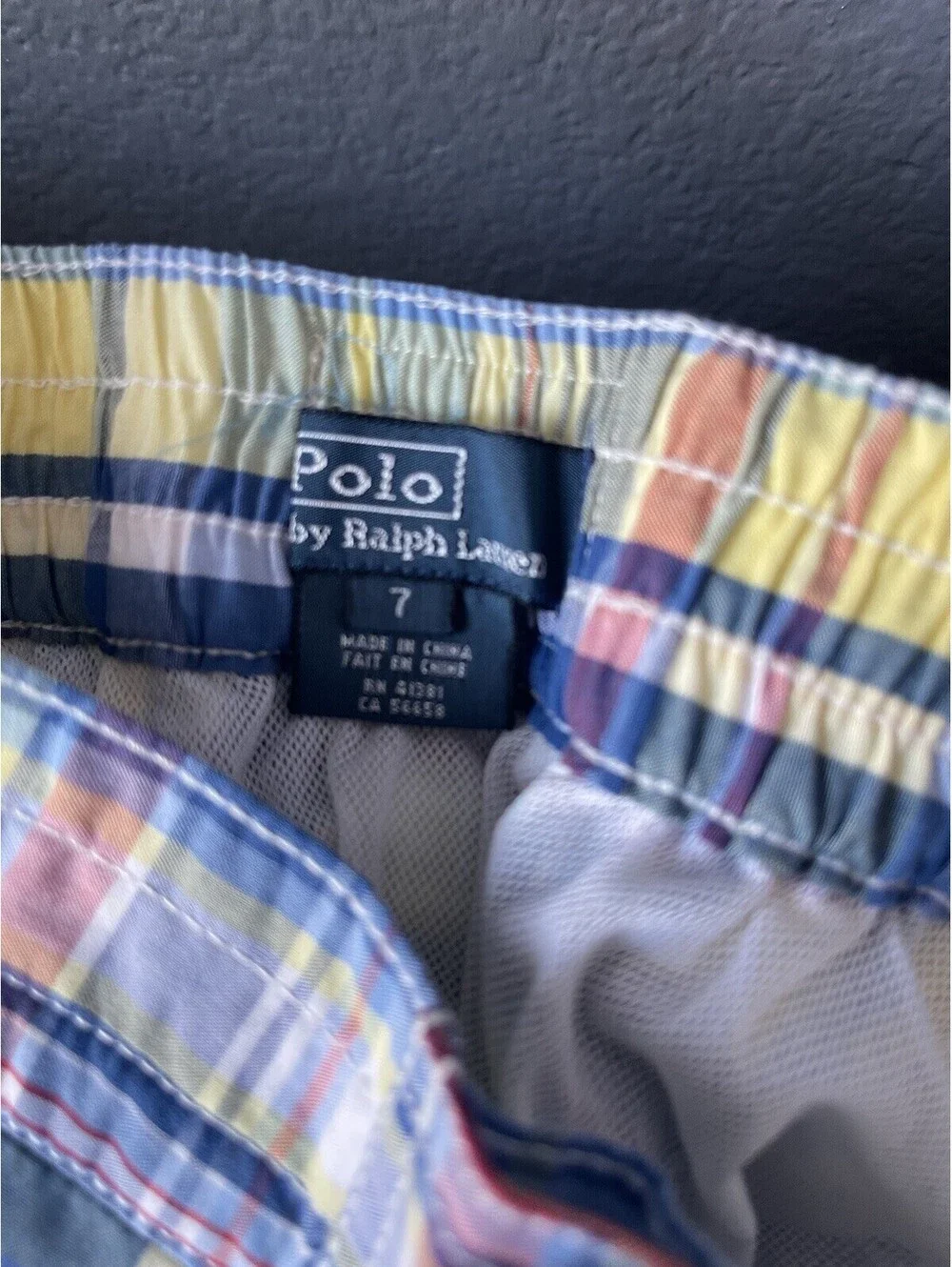 Ralph Lauren Swim Trunks Shorts Boys Youth POLO  Blue Plaid Lined Size 7